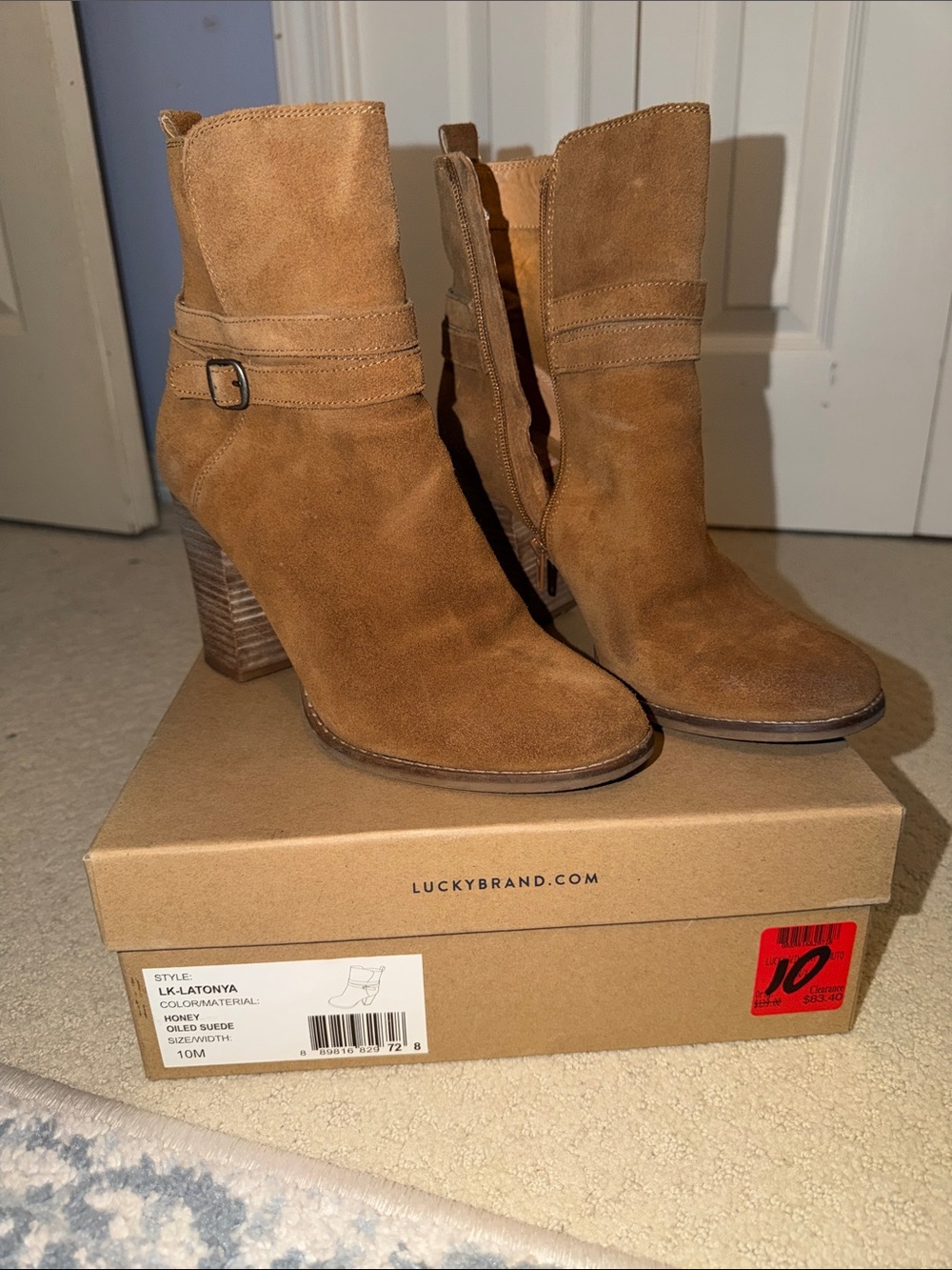 Lucky Brand Honey Tan Suede Ankle Booties with Buckle